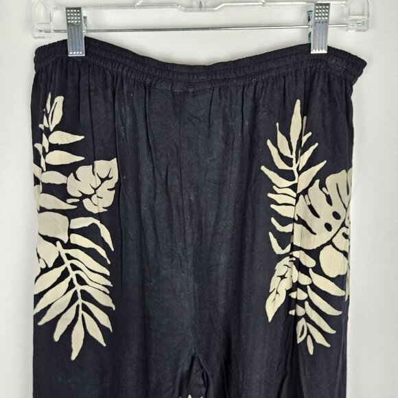 Soft Surroundings Pants Medium Black Leaf Print Red Trim Pullon Wide Leg - Picture 4 of 10